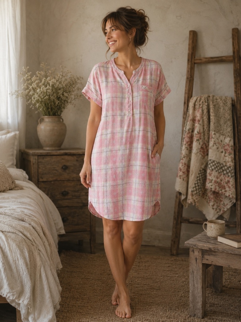 Vintage Victoria's Secret Country Cottons Pink Plaid Sleep Shirt S Cottagecore